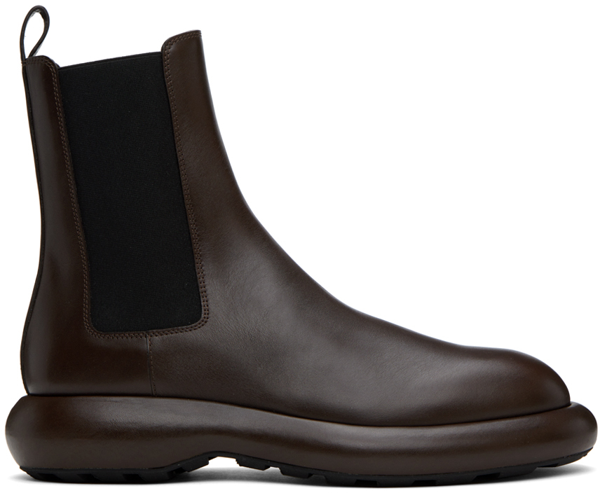 Brown Platform Chelsea Boots by Jil Sander on Sale