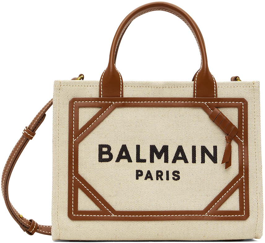 Balmain: Beige Small B-Army Shopping Bag | SSENSE Canada