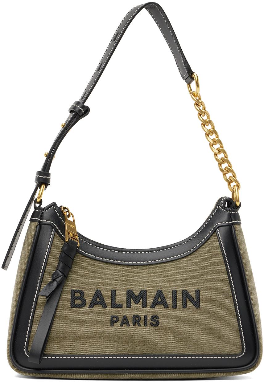 Shop Balmain Black & Taupe B-army Bag In Ubk Kaki/noir