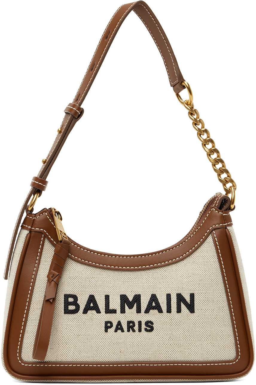 Balmain B-army Logo-print Bag In Gem Naturel/marron