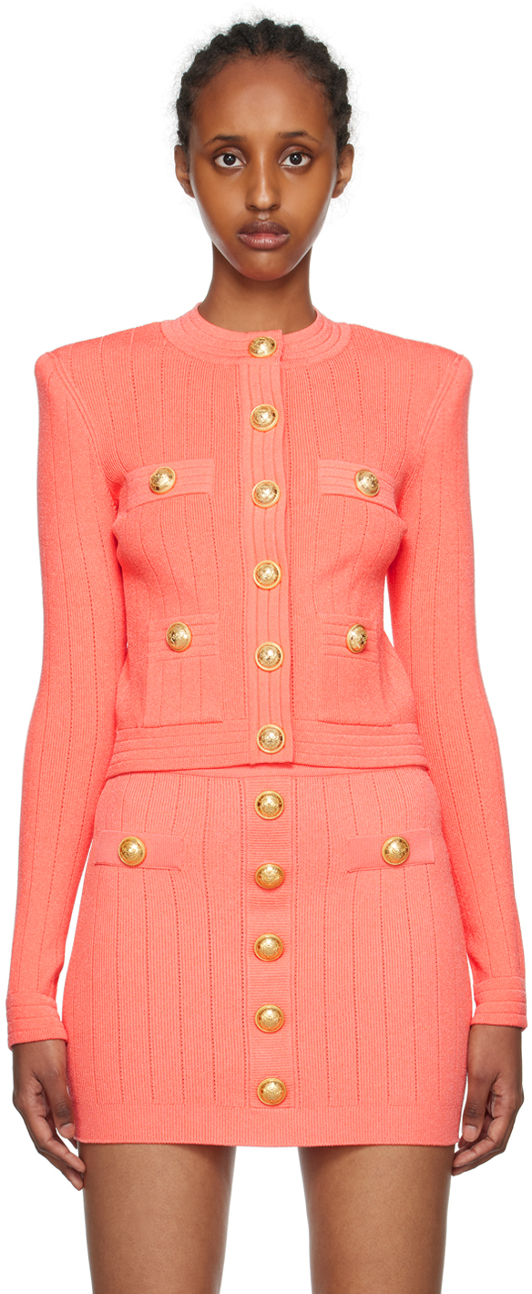 Balmain Buttoned Round-neck Cardigan In Saumon (pink)