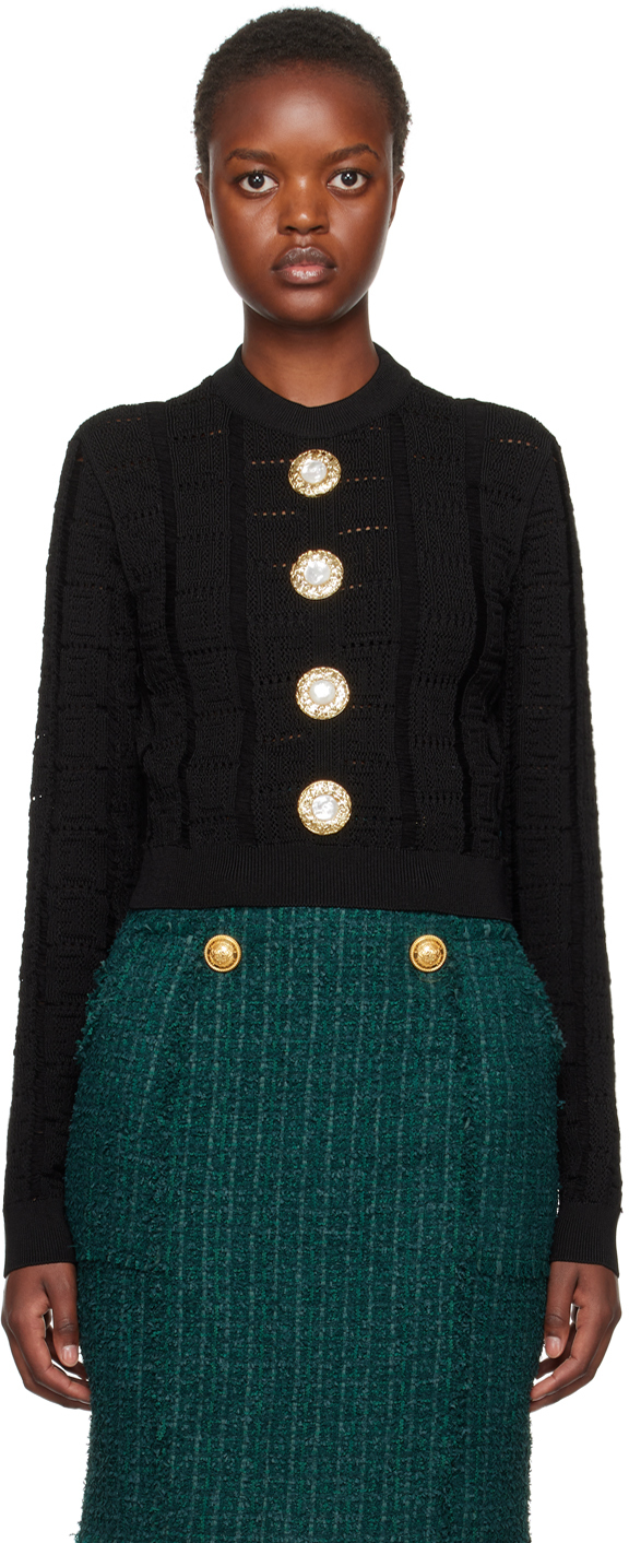 Shop Balmain Black Jacquard Sweater In 0pa Noir