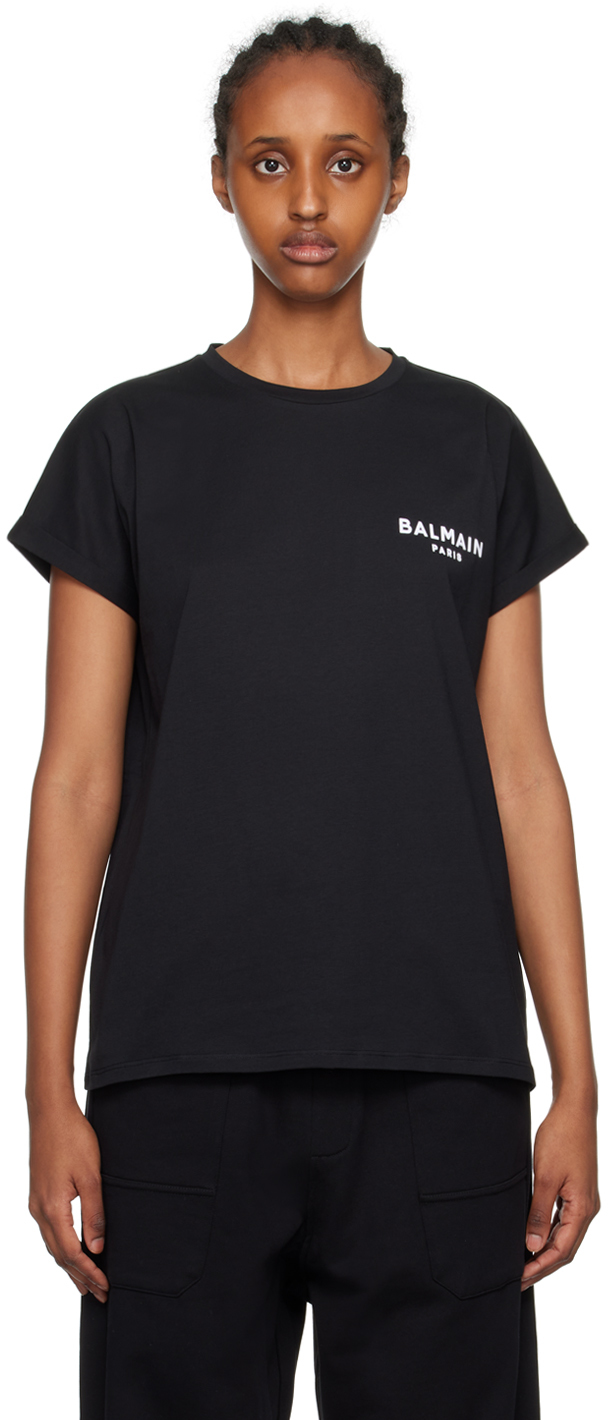 Shop Balmain Black Flocked T-shirt In Eab Noir/blanc Eab