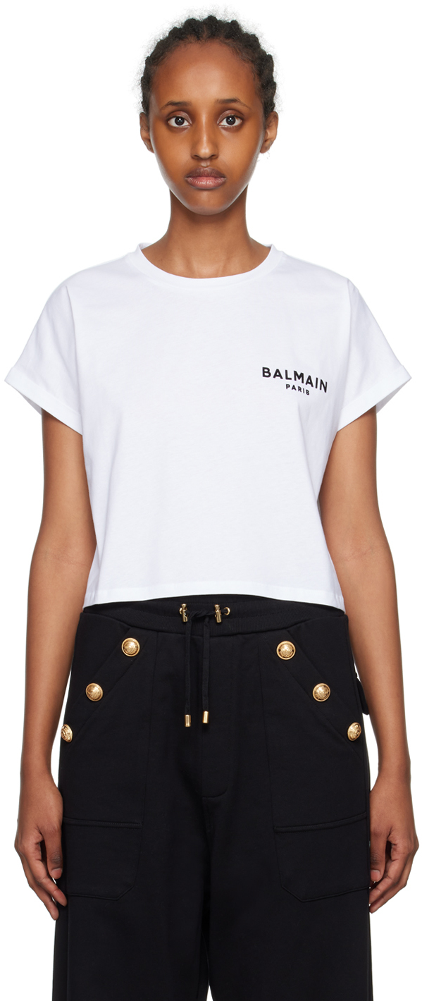 Balmain: ホワイト クロップド Tシャツ | SSENSE 日本
