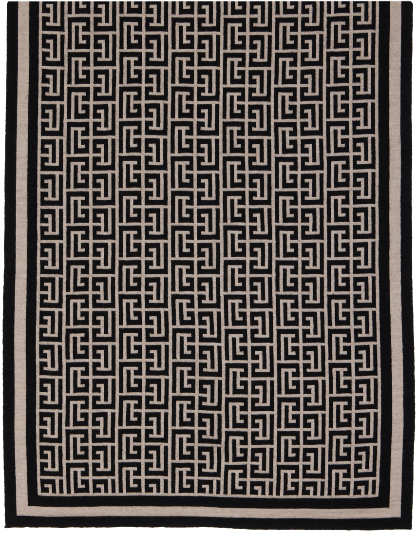 Balmain Monogram Pattern Scarf In Gfe Ivoire/noir