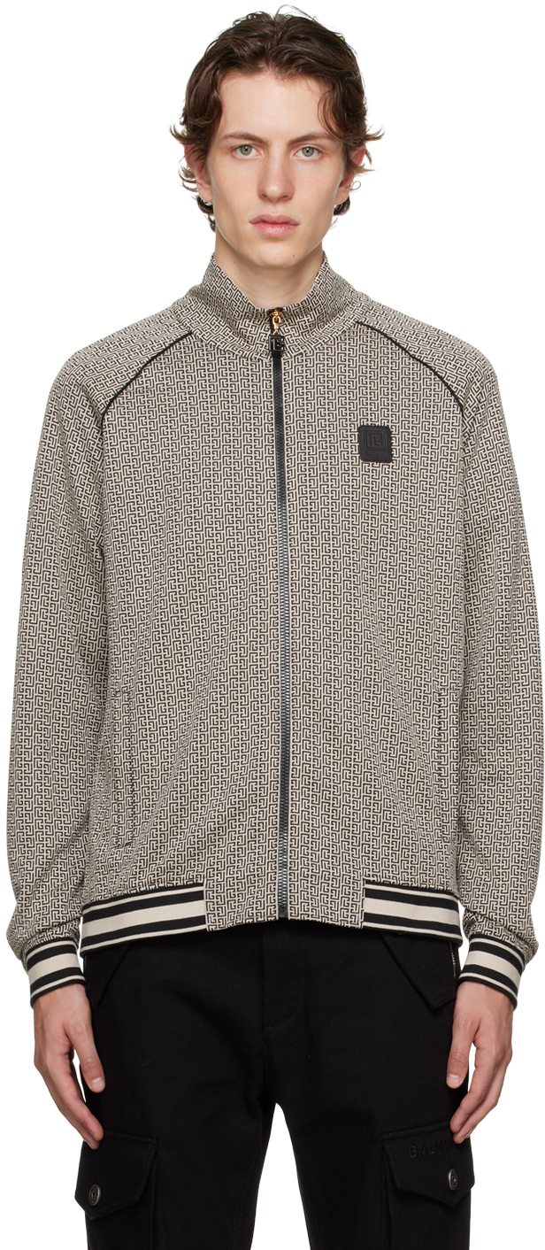 Balmain Black & Beige Monogram Reversible Bomber Jacket Balmain