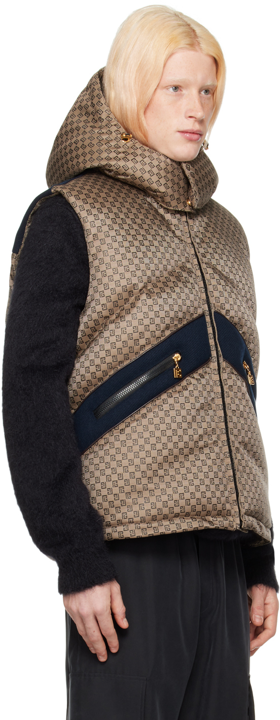 Balmain Men's Logo Print Nylon Puffer Vest In Wet Marronmarron Fon