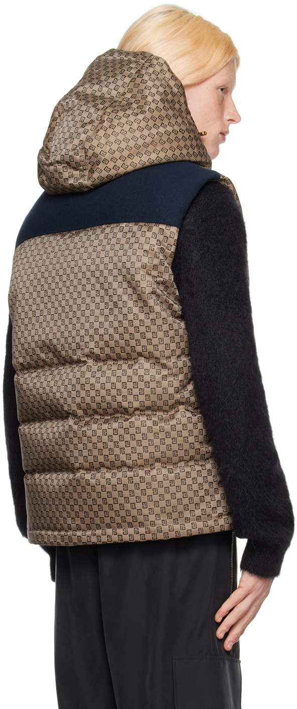 Balmain Men's Logo Print Nylon Puffer Vest In Wet Marronmarron Fon