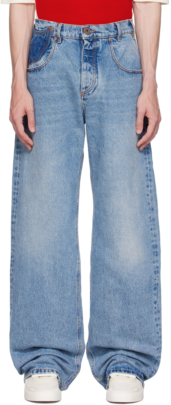 Balmain Blue Contrasted Pocket Jeans In Shy Bleu Jean/bleu