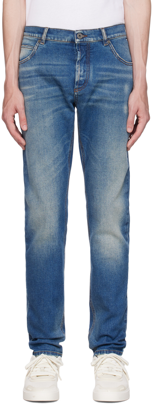 Shop Balmain Blue Slim-fit Jeans In 6ff Bleu Jean