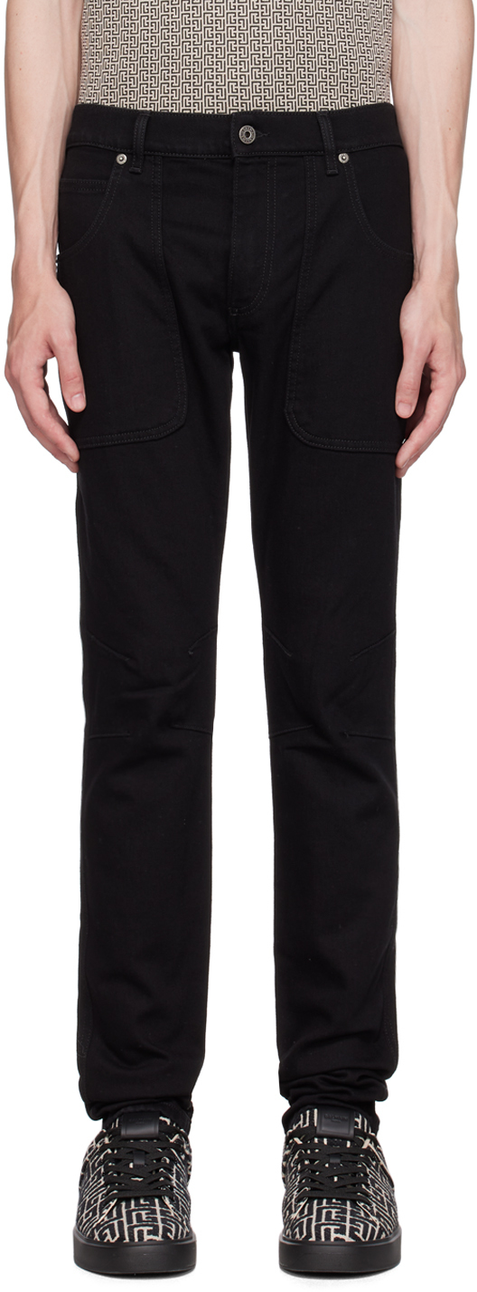 Shop Balmain Black Slim-fit Jeans In 0pa Noir