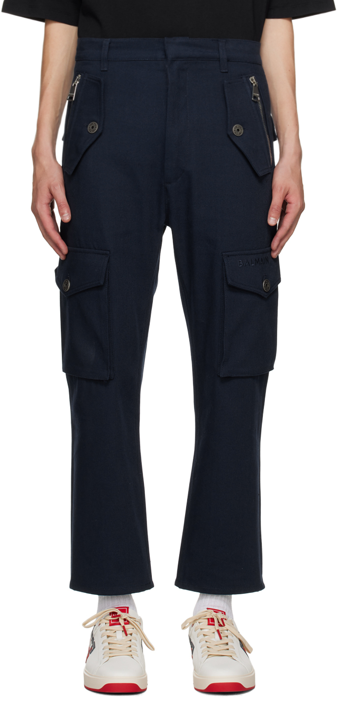 Balmain Blue Zip Cargo Pants In 6uc Marine