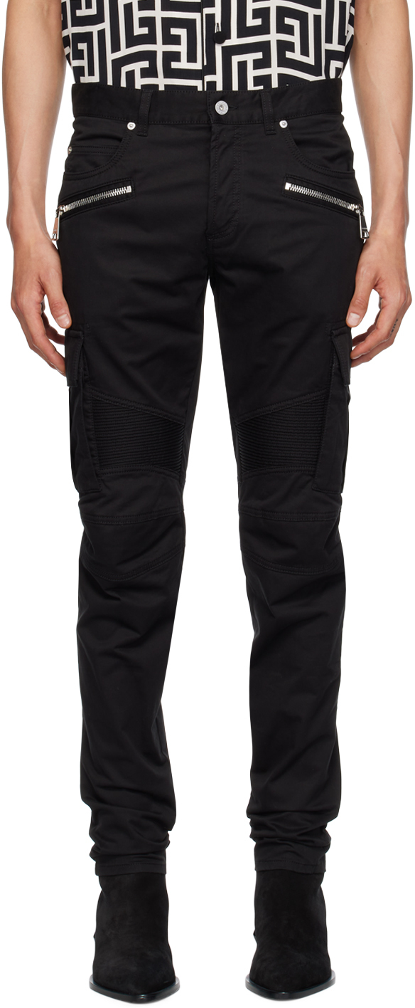 Shop Balmain Black Paneled Cargo Pants In 0pa Noir
