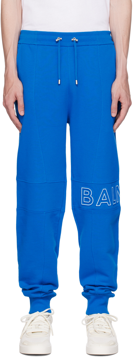 Balmain Blue Embossed Sweatpants In Shx Bleu Moyen/blanc
