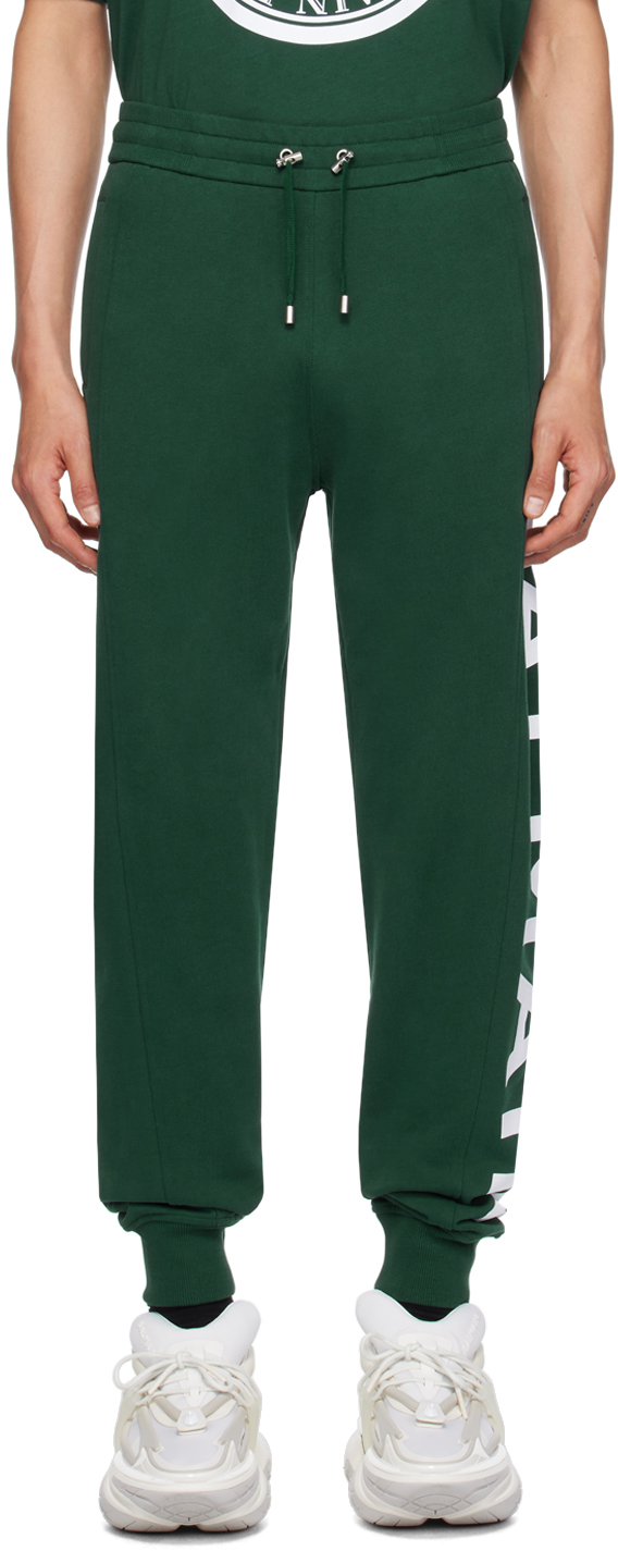Balmain Green Printed Sweatpants In Uez Vert Foncé/blan