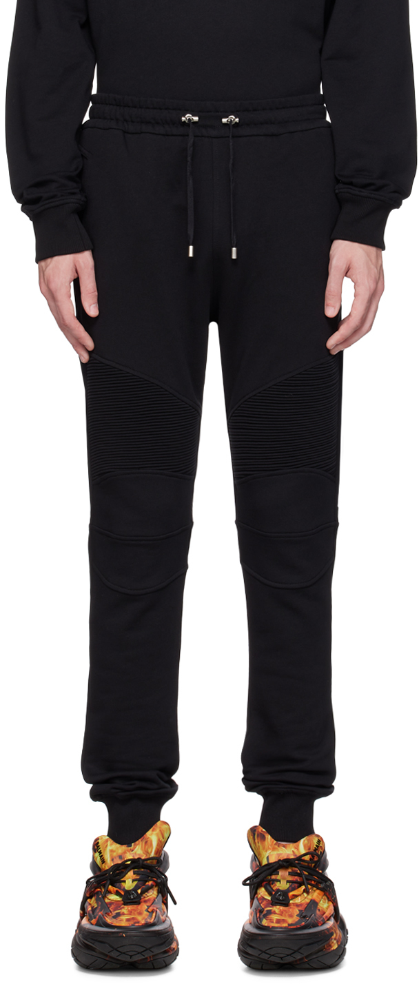 Balmain Black Paneled Sweatpants In Eab Noir/blanc