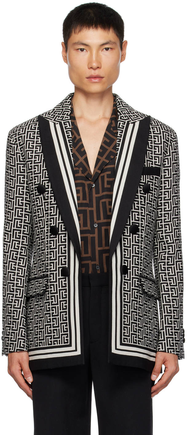 Double Breasted Monogram Jacket in Black - Balmain