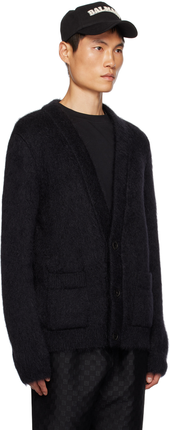 Shop Balmain Black Brushed Cardigan In Eab Noir/blanc