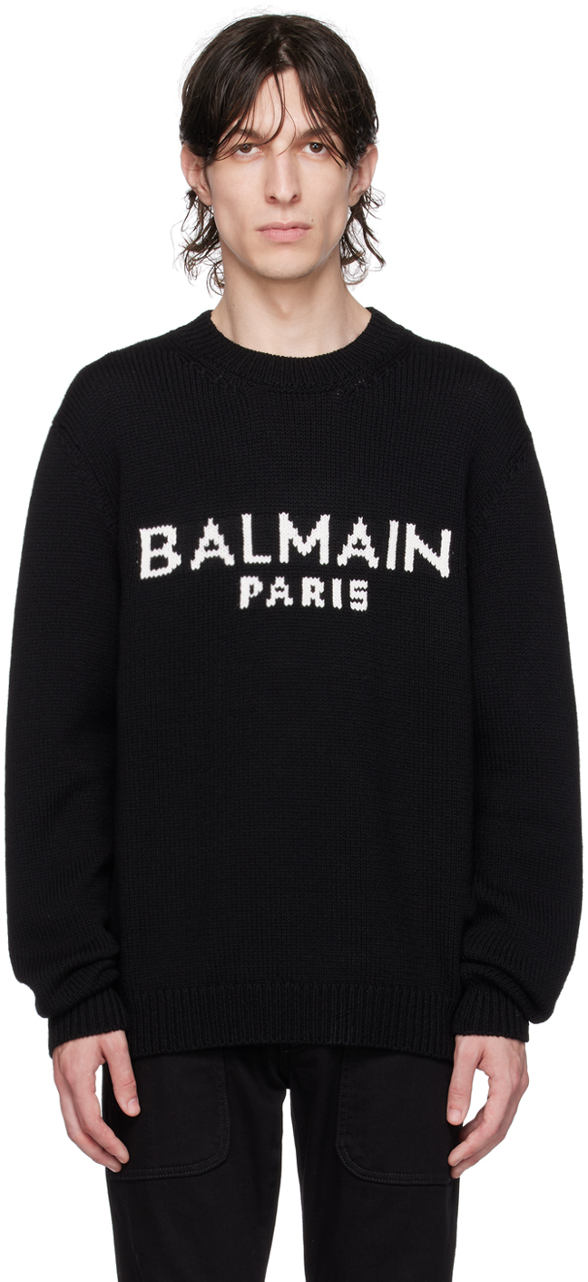 Balmain: Black Jacquard Sweater | SSENSE