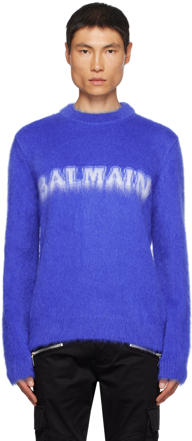 Balmain Blue/red wool crew-neck sweater