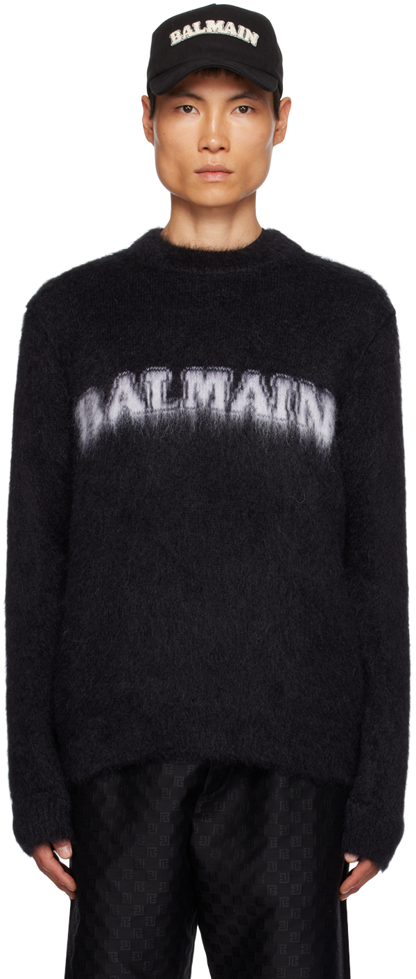 Shop Balmain Black Brushed Sweater In Eab Noir/blanc