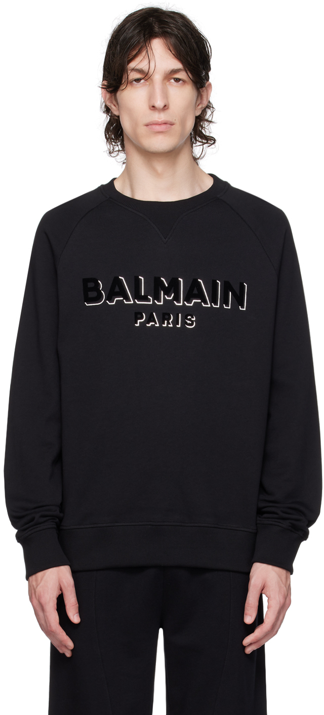 Shop Balmain Black Flocked Sweatshirt In Ejo Noir/noir/argent