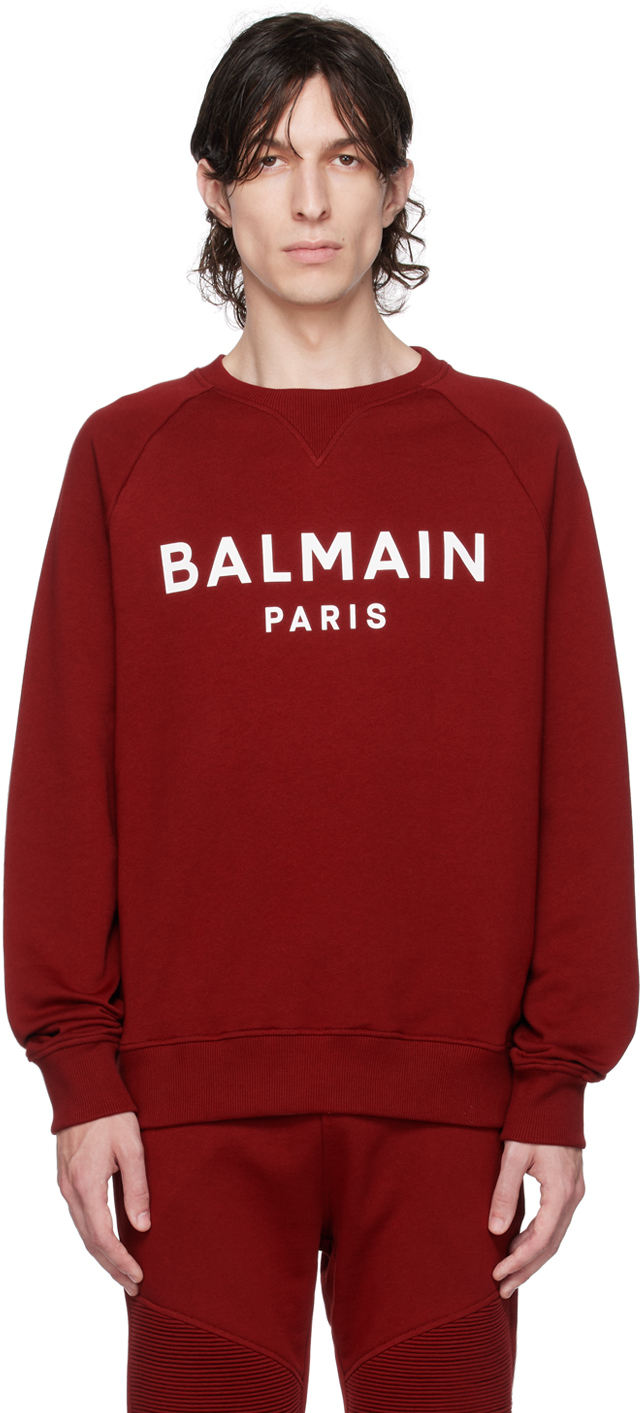 Shop Balmain Red Printed Sweatshirt In Meb Rouge Foncé/bla