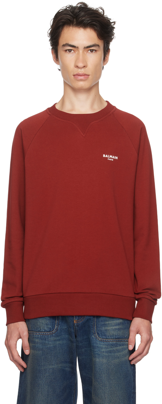 Shop Balmain Burgundy Flocked Sweatshirt In Mcd Rouge Foncé/nat