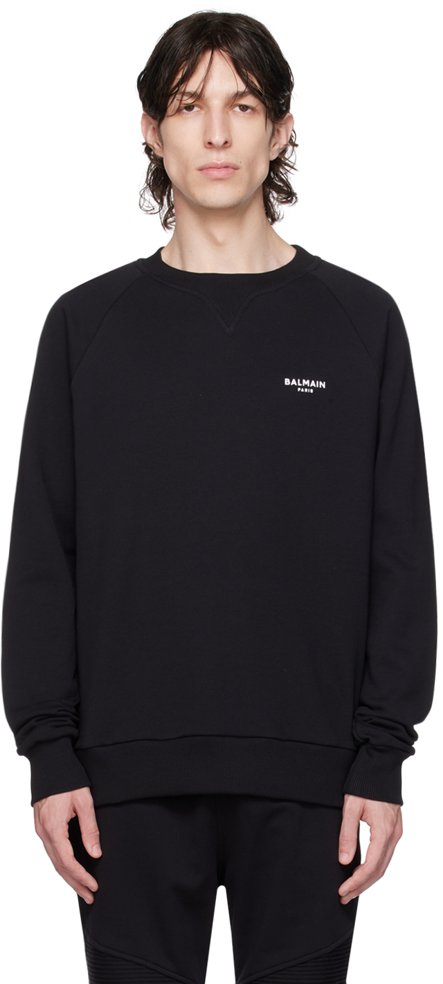 Shop Balmain Black Flocked Sweatshirt In Eab Noir/blanc