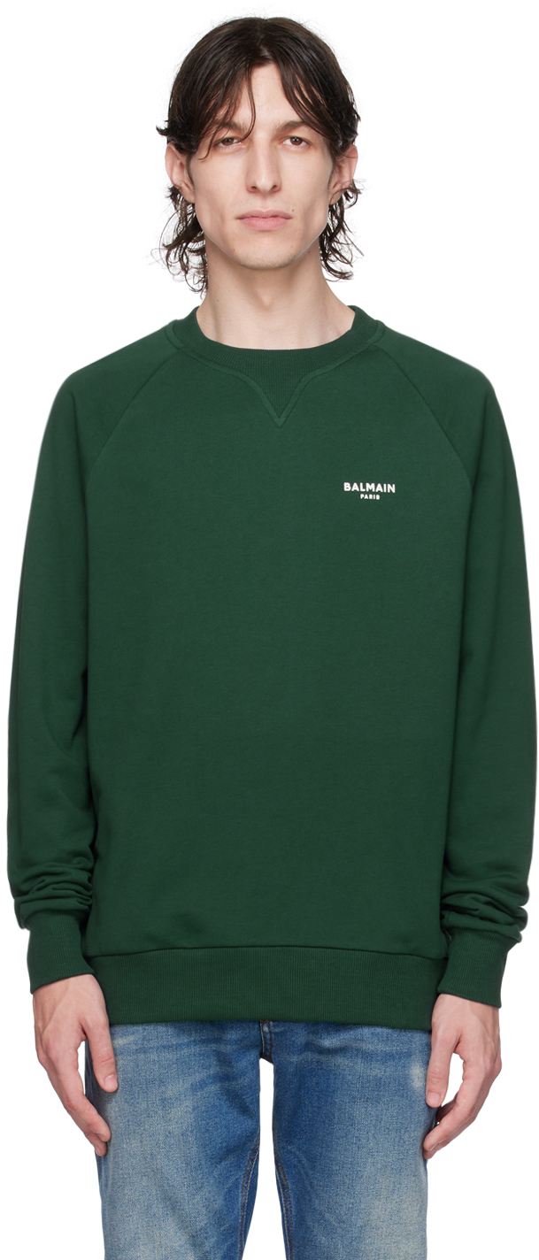 Balmain Green Flocked Sweatshirt In Ufk Vert Foncé/natu
