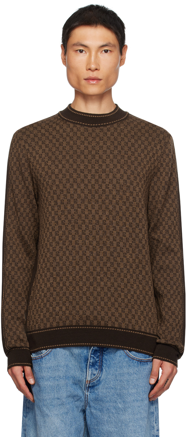 Shop Balmain Brown Mini Monogram Sweater In Wfp Marron/marron Fo