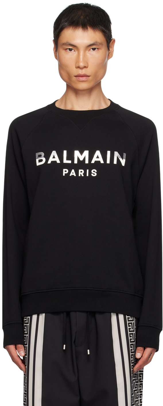 希少【Balmain】ロゴ入り スウェットシャツ オーバーサイズ セール】ラバーワッペンライン入りオーバーサイズTシャツ