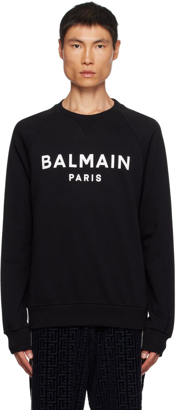 Shop Balmain Black Print Sweatshirt In Eab Noir/blanc