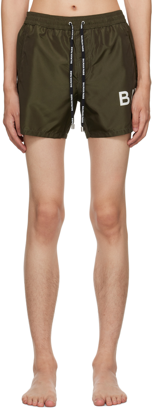 Khaki Printed Swim Shorts