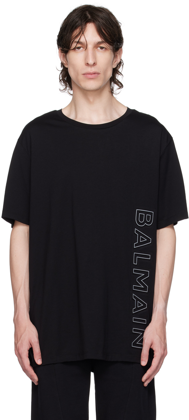 Shop Balmain Black Embossed T-shirt In Ebp Noir/gris