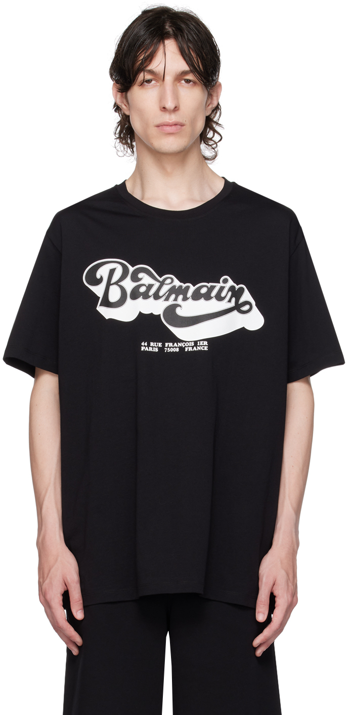 Shop Balmain Black '70s T-shirt In Eab Noir/blanc