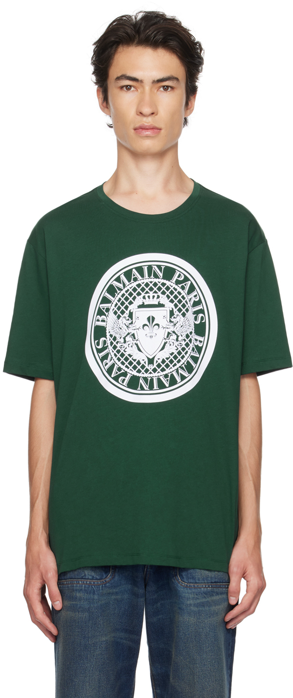Balmain flocked-logo Cotton T-Shirt - Green