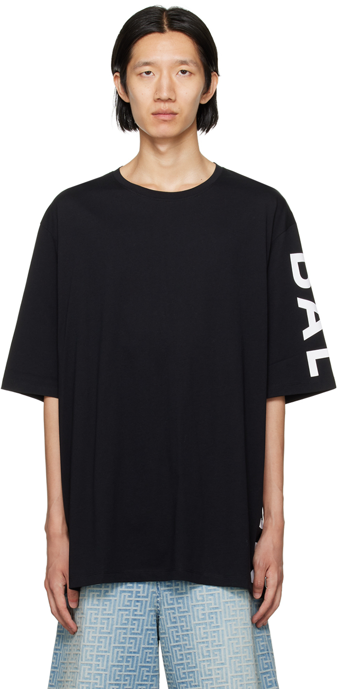 Balmain: Black Oversized T-Shirt | SSENSE UK