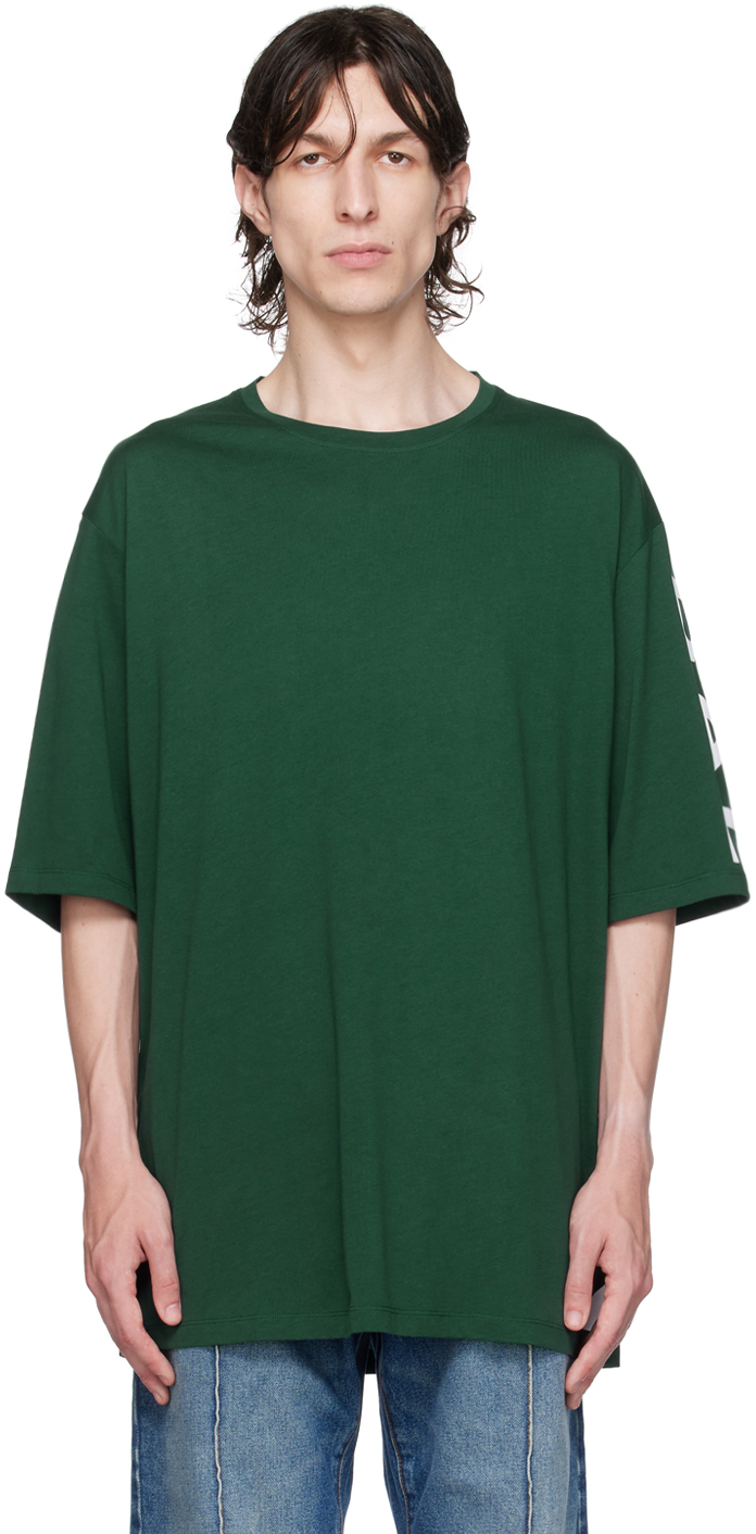 Balmain Green Printed T-shirt In Uez Vert Foncé/blan