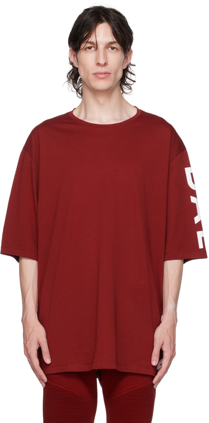 Balmain Red Printed T-shirt In Meb Rouge Foncé/bla