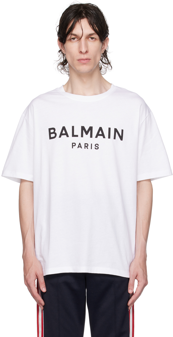 Balmain White Printed T-shirt In Gab Blanc/noir