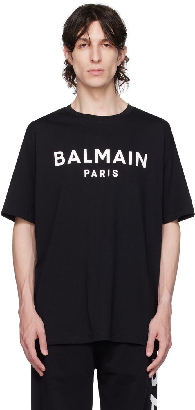 Shop Balmain Black Printed T-shirt In Eab Noir/blanc