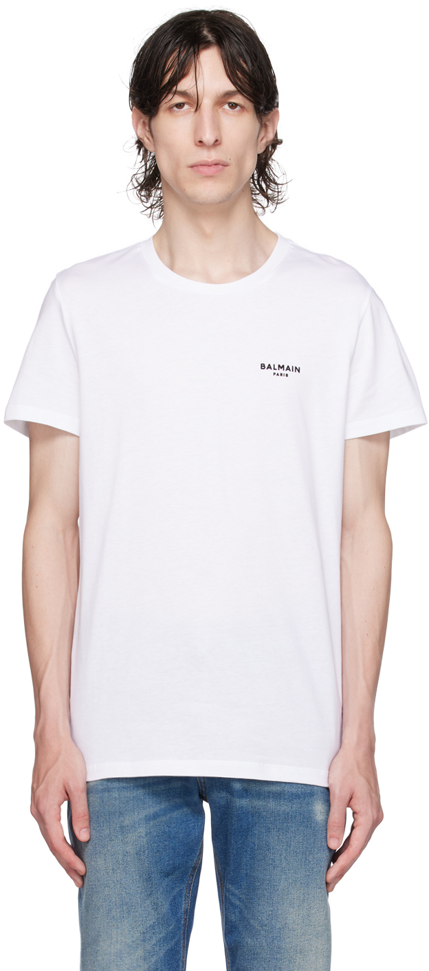 Balmain: White Flocked T-Shirt | SSENSE