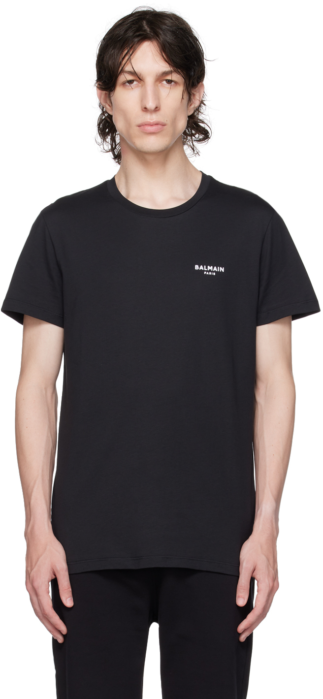 Balmain Black Flocked T-shirt In Eab Noir/blanc