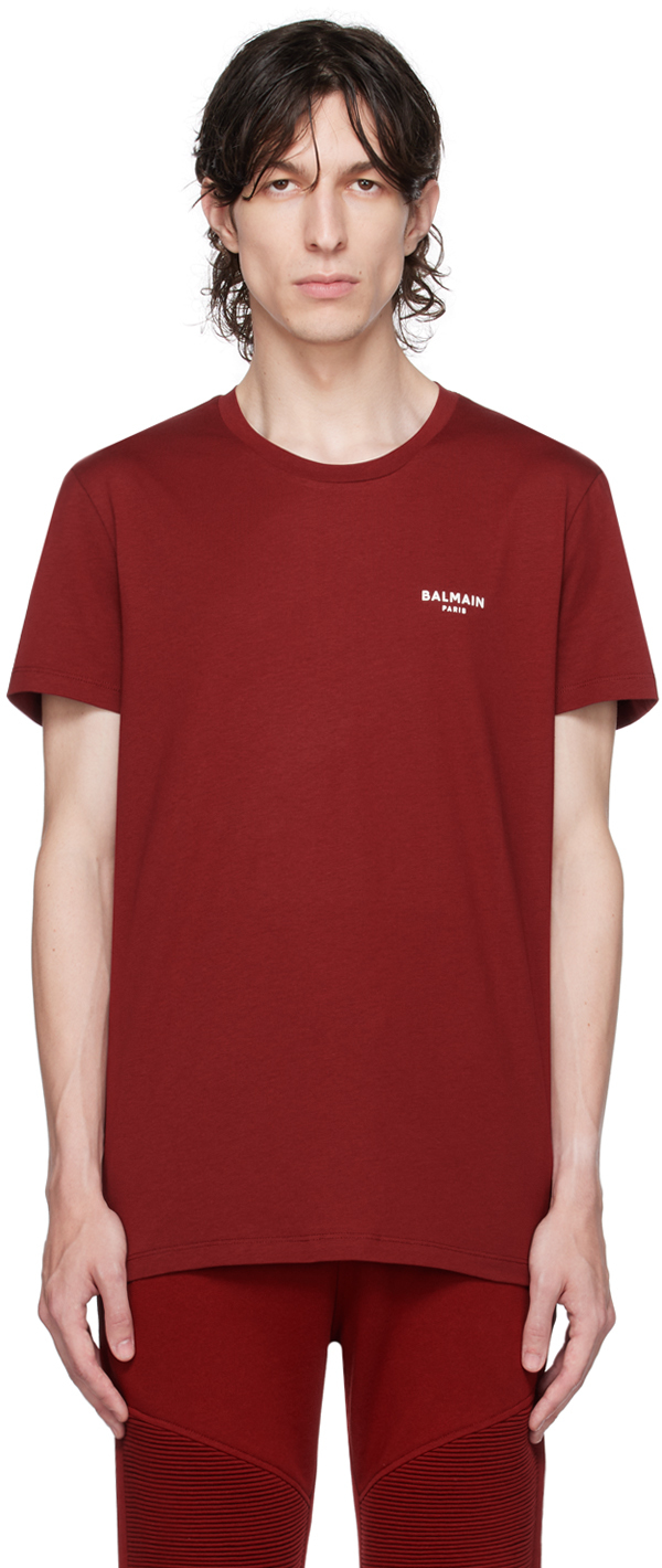 Balmain: Red Flocked T-Shirt | SSENSE