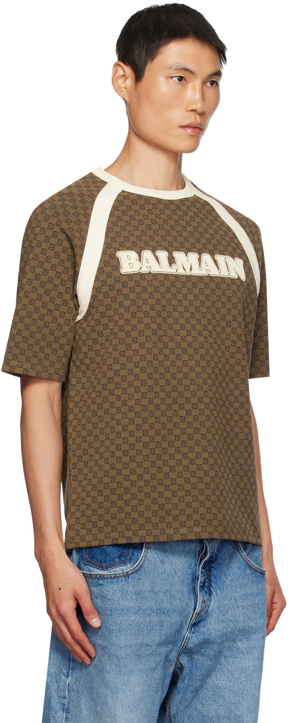 BALMAIN BROWN RETRO MINI MONOGRAM T-SHIRT