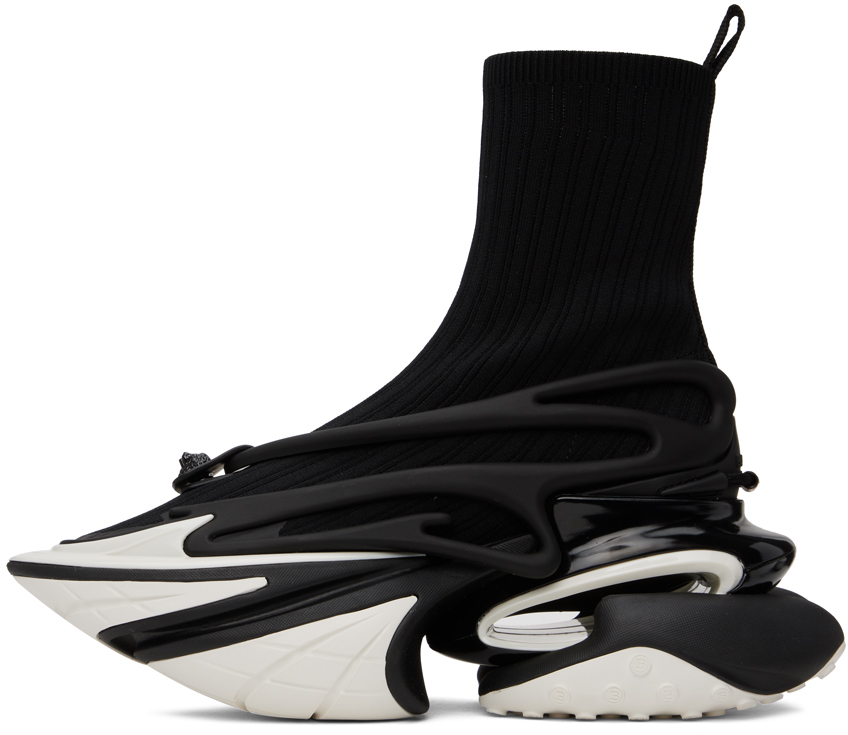 Balmain Unicorn Round Head High Upper Board Shoes In Eab Noir/blanc