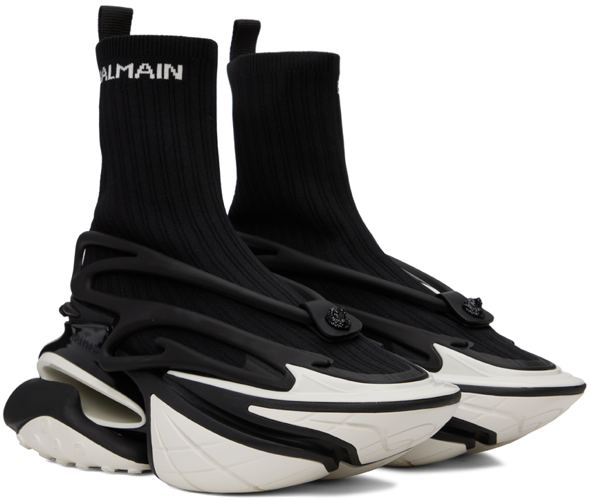 Balmain Unicorn Round Head High Upper Board Shoes In Eab Noir/blanc