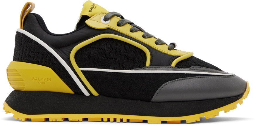 Balmain Black & Yellow Racer Sneakers In Efb Noir/jaune