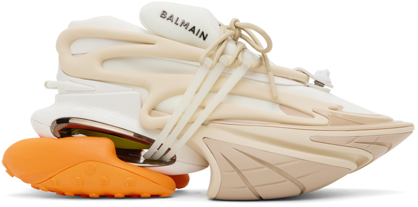 Shop Balmain Beige & White Unicorn Sneakers In Gjl Grege/0blanc/or